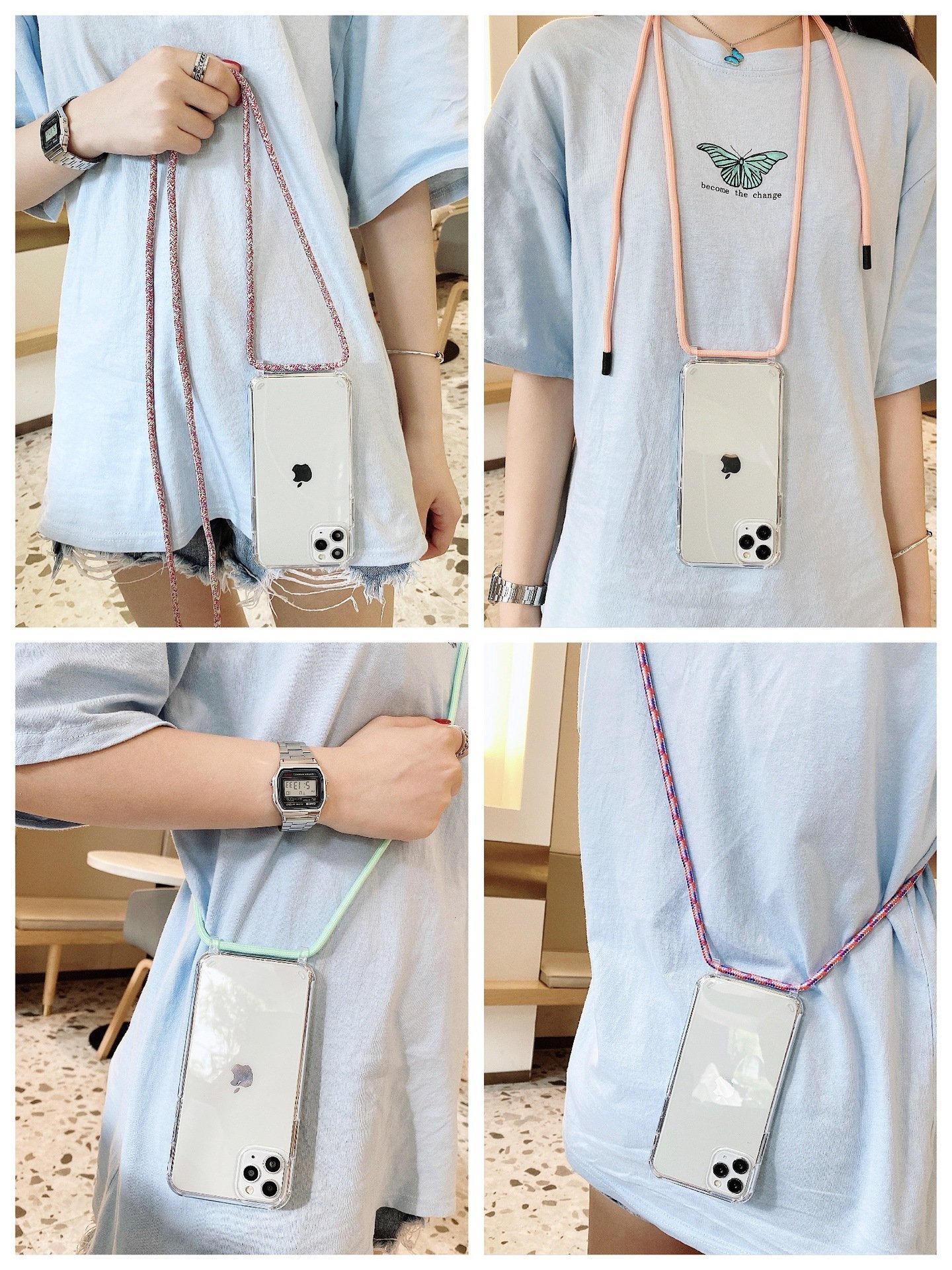 Hole Hook Mobile Phone Case for iPhone 16 15 14 13 Pro Max Clear Crossbody Phone Chain Phone Case with Place to Hang Chains