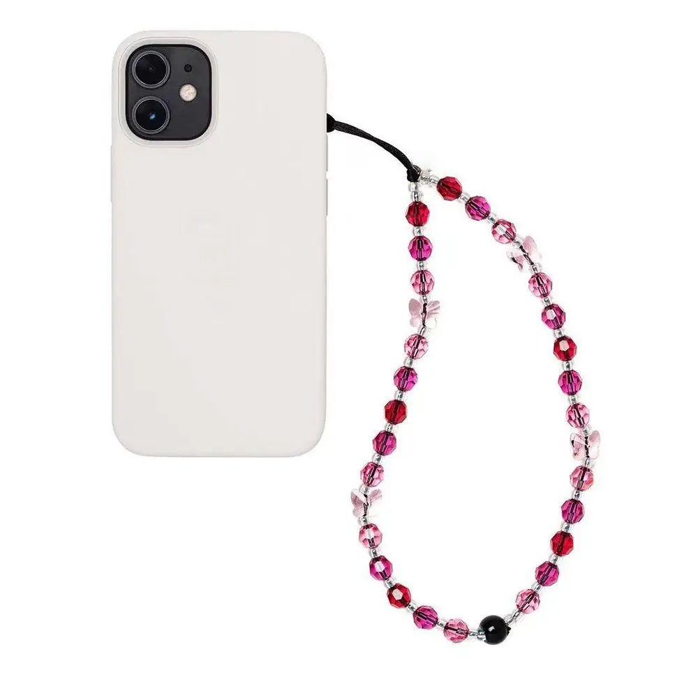 Wholesale Faceted Crystal Beads Chain for Cell Phone Case Butterfly Charm Phone Straps Lanyard Jewelry