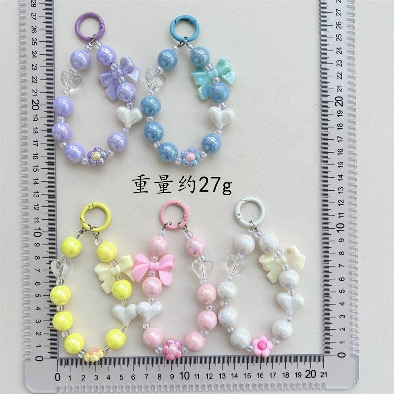 MAXUN Crystal Bowknot Phone Charm Beads Strap Phone Lanyard Pretty Crystal Pearl For Girls Mobile Phone Bracelet Accessories