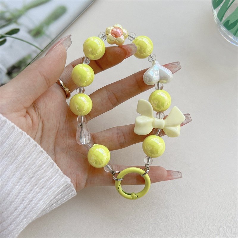 MAXUN Crystal Bowknot Phone Charm Beads Strap Phone Lanyard Pretty Crystal Pearl For Girls Mobile Phone Bracelet Accessories