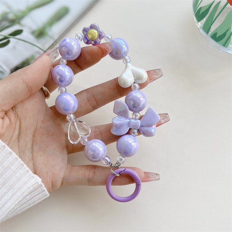 MAXUN Crystal Bowknot Phone Charm Beads Strap Phone Lanyard Pretty Crystal Pearl For Girls Mobile Phone Bracelet Accessories