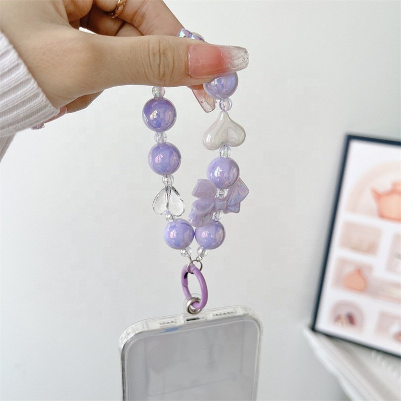 MAXUN Crystal Bowknot Phone Charm Beads Strap Phone Lanyard Pretty Crystal Pearl For Girls Mobile Phone Bracelet Accessories