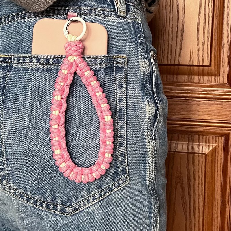 Hot Selling Woven Mobile Phone Strap Accessories Cell Case Charms Hanging Rope Chain Ring Cord Phone Lanyard with Tether Patch