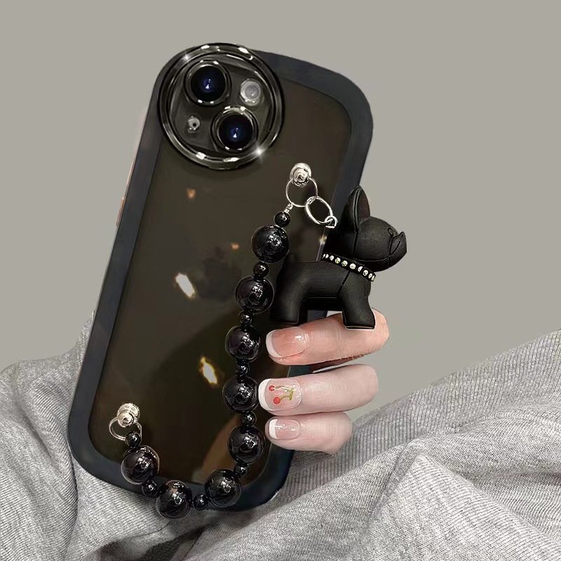 black tpu Aesthetic phone case colored mobile case cover shell for iphone 11 cases with bear chain 12 13 14 pro 15 pro max