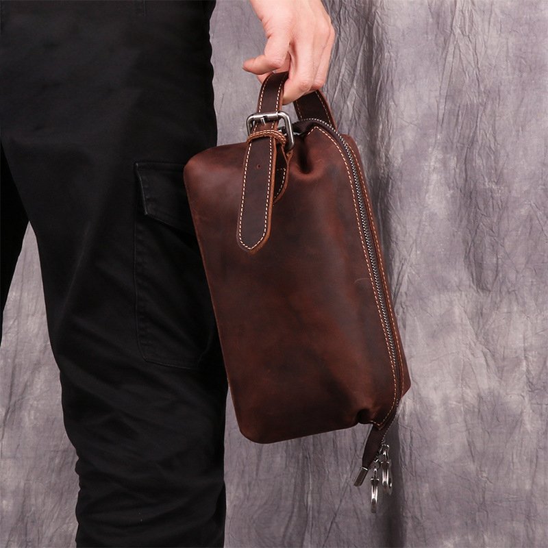 Wholesale Customization genuine leather toiletry bag mens travel cosmetic bag dopp kit leather groomsmen
