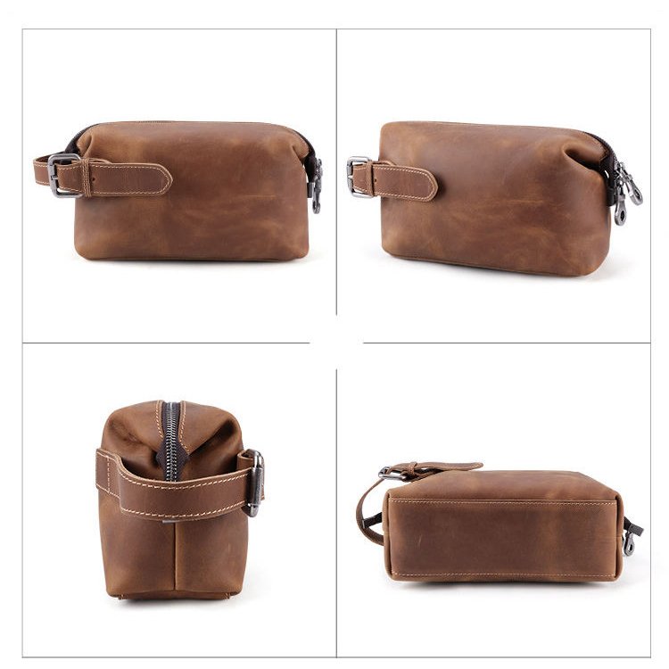Wholesale Customization genuine leather toiletry bag mens travel cosmetic bag dopp kit leather groomsmen
