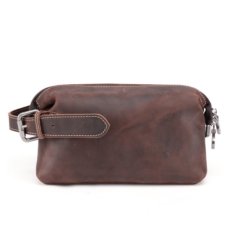 Wholesale Customization genuine leather toiletry bag mens travel cosmetic bag dopp kit leather groomsmen