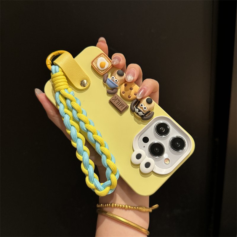 Cute Cartoon Eyes Dog silicone Mobile Phone Case For iPhone 16 15 14 13 12 Pro max strap tpu sling 3D DIY Shockproof Back Cover