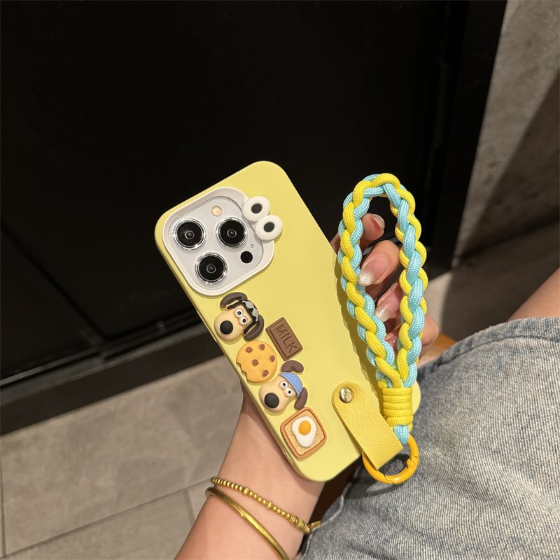 Cute Cartoon Eyes Dog silicone Mobile Phone Case For iPhone 16 15 14 13 12 Pro max strap tpu sling 3D DIY Shockproof Back Cover