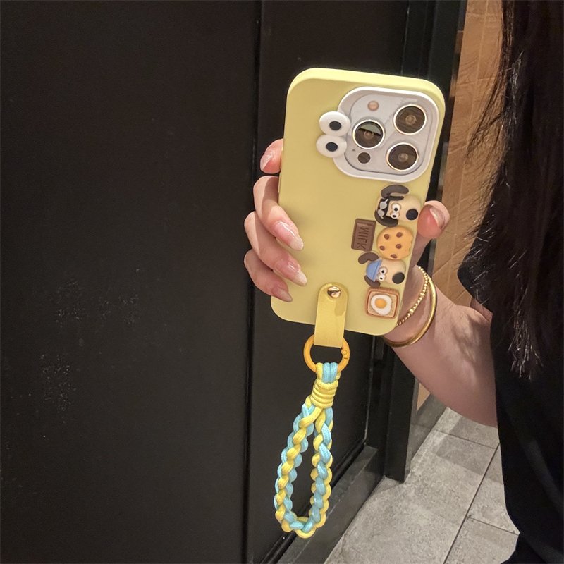 Cute Cartoon Eyes Dog silicone Mobile Phone Case For iPhone 16 15 14 13 12 Pro max strap tpu sling 3D DIY Shockproof Back Cover