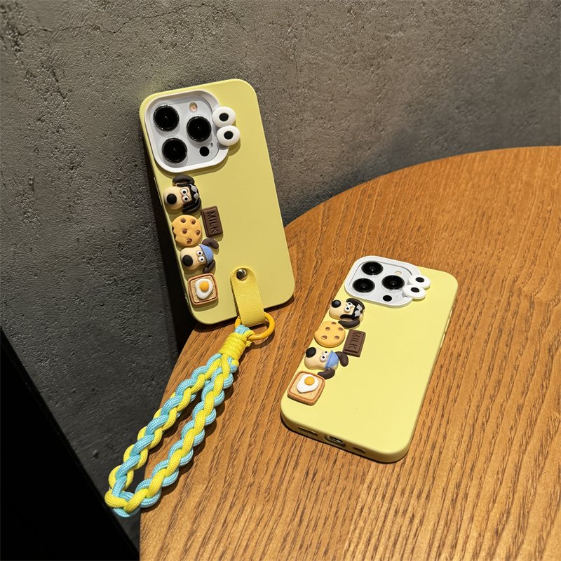 Cute Cartoon Eyes Dog silicone Mobile Phone Case For iPhone 16 15 14 13 12 Pro max strap tpu sling 3D DIY Shockproof Back Cover