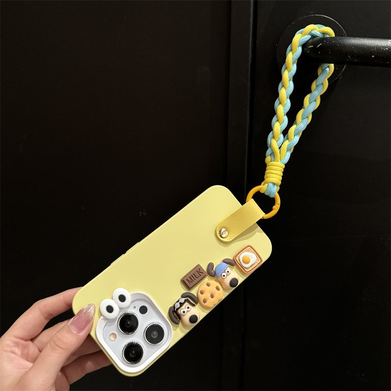 Cute Cartoon Eyes Dog silicone Mobile Phone Case For iPhone 16 15 14 13 12 Pro max strap tpu sling 3D DIY Shockproof Back Cover