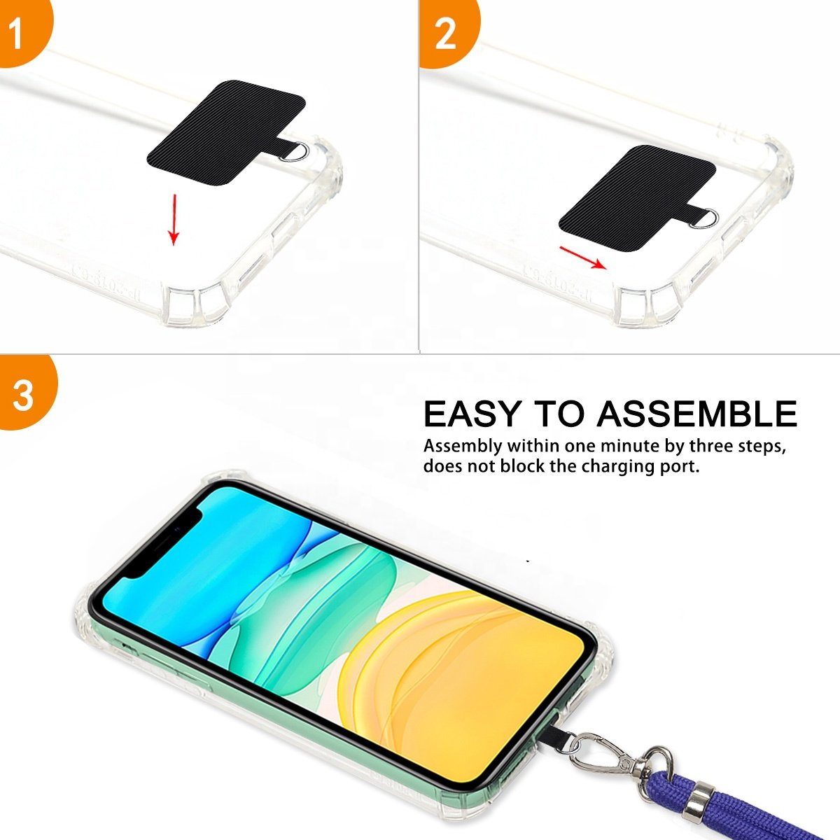 Universal phone lanyard neck strap with durable nylon patch for iPhone Samsung Galaxy Huawei smartphones cord key chain