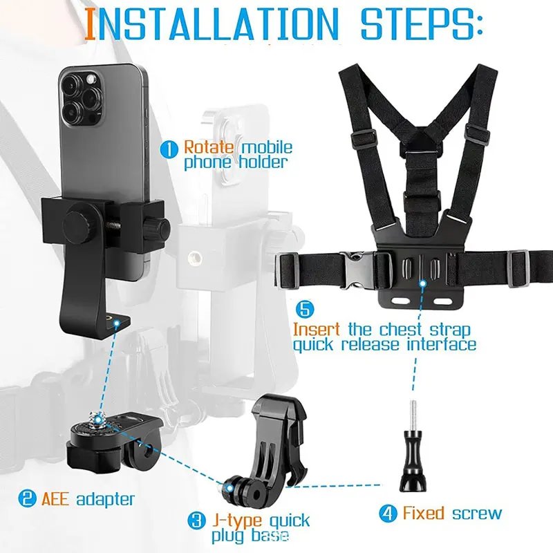 Mobile Phone Chest Mount Harness Strap Holder Cell Phone Clip Action Camera