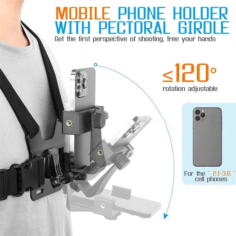 Mobile Phone Chest Mount Harness Strap Holder Cell Phone Clip Action Camera