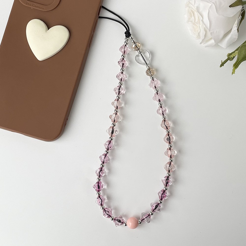 Korean Y2k Resin Heart Beaded Phone Wrist Strap Bead Lanyard Bracelet Phone Case Charm Chain Rope Cord Accessories Keychain Girl