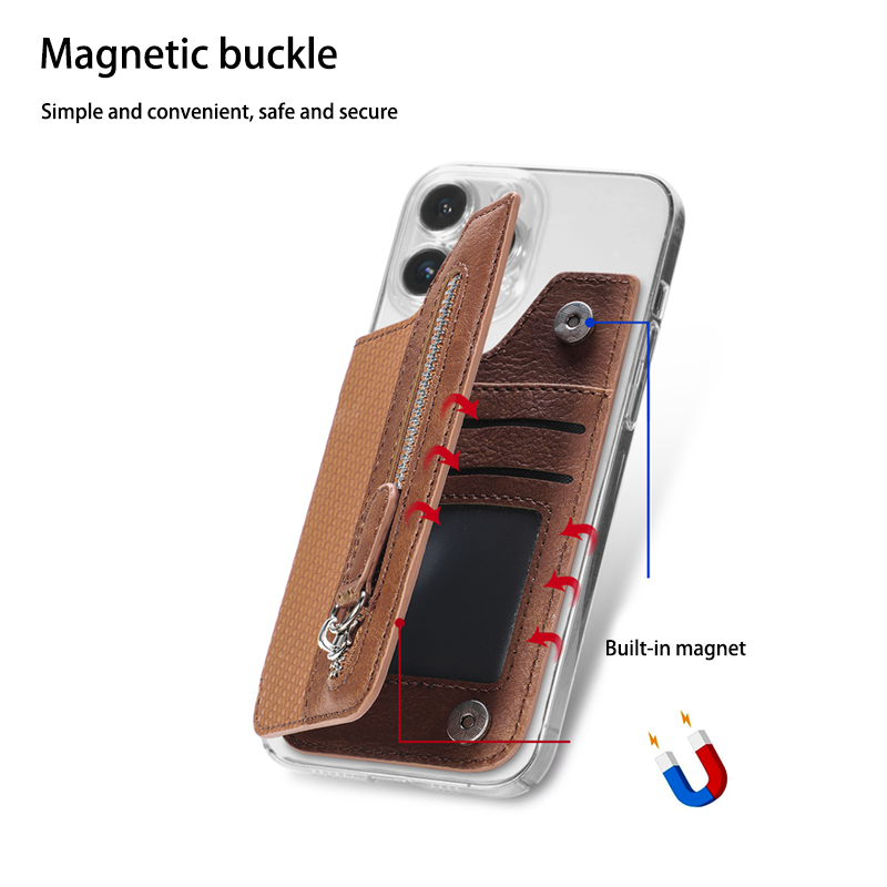Manufacturers Sell Adhesive Creative Mobile Phone Card Bag Case Wallet Zipper Card Holders Strap for iPhone