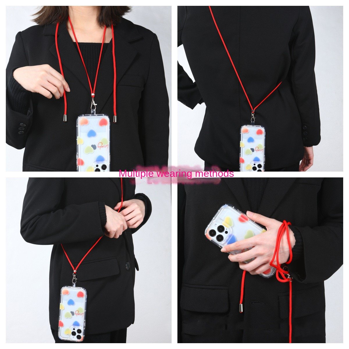 Adjustable Multicolor Crossbody Phone Lanyard with Secure Clip for Office, Trade Shows, Casual Wear, Gifts.