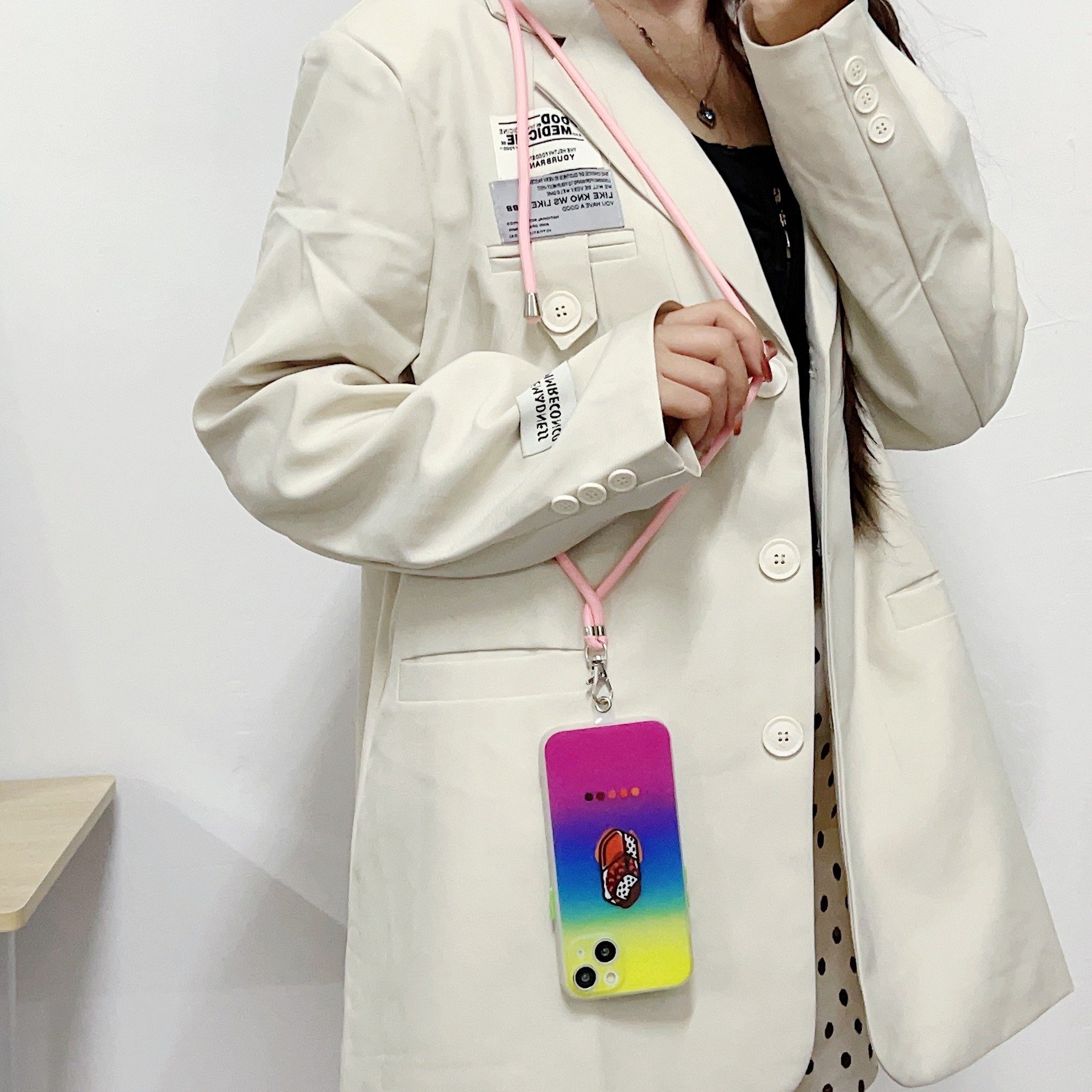 Adjustable Multicolor Crossbody Phone Lanyard with Secure Clip for Office, Trade Shows, Casual Wear, Gifts.