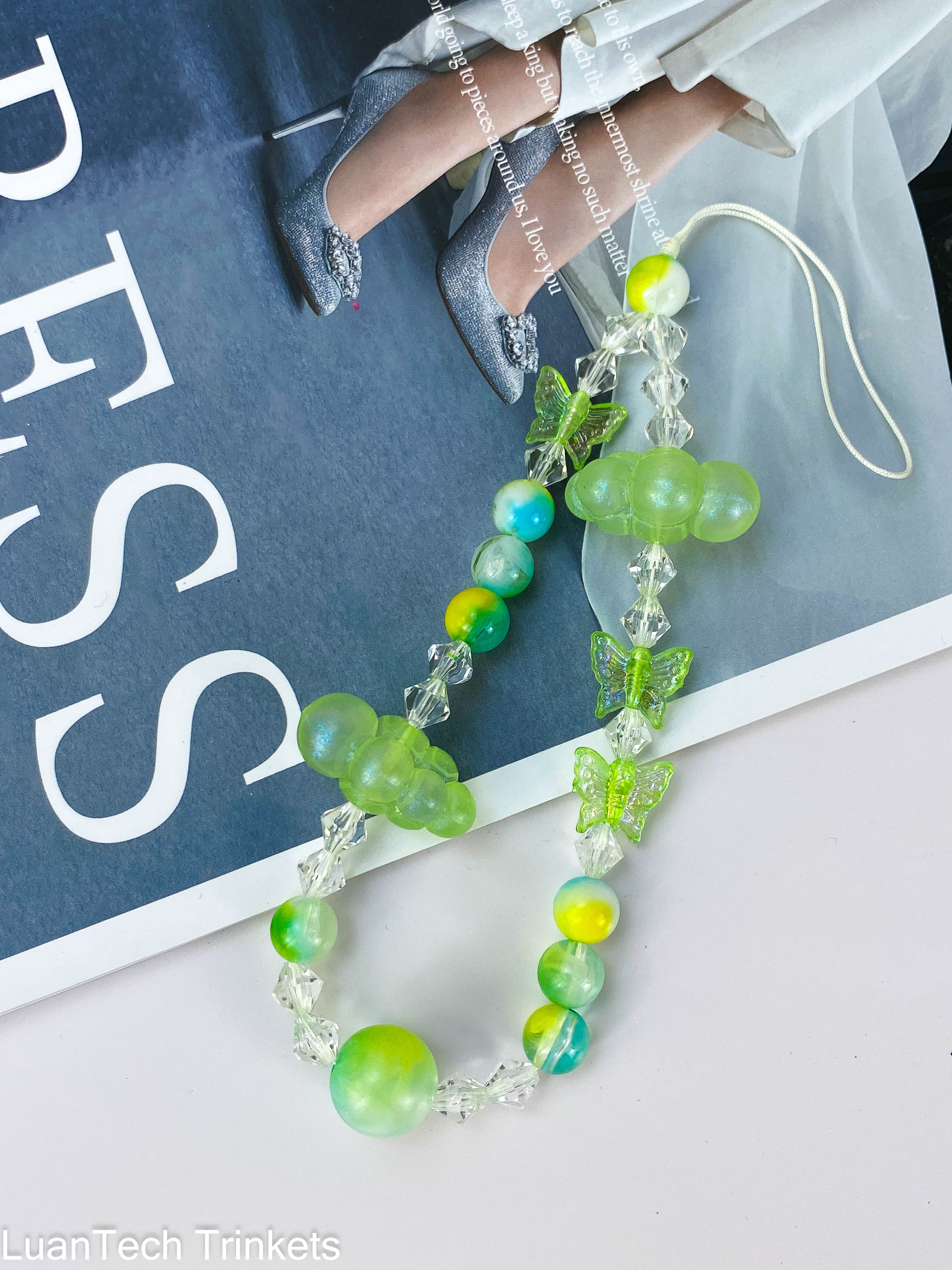 Fashion Flowers Butterfly Beads Bracelets For Girls Colorful Crystal Butterflies Chain Phone Rope CCD Camera Strap