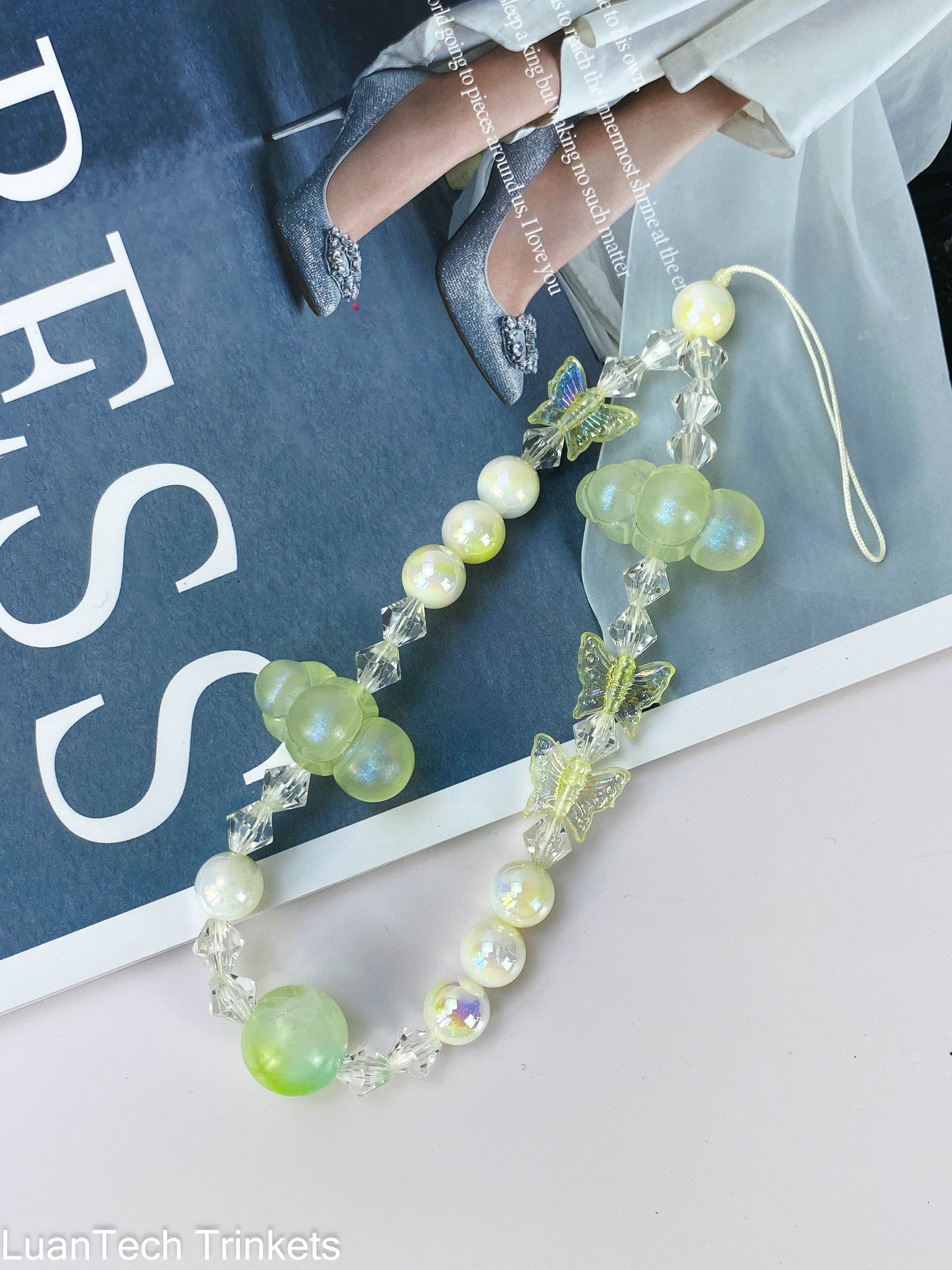 Fashion Flowers Butterfly Beads Bracelets For Girls Colorful Crystal Butterflies Chain Phone Rope CCD Camera Strap