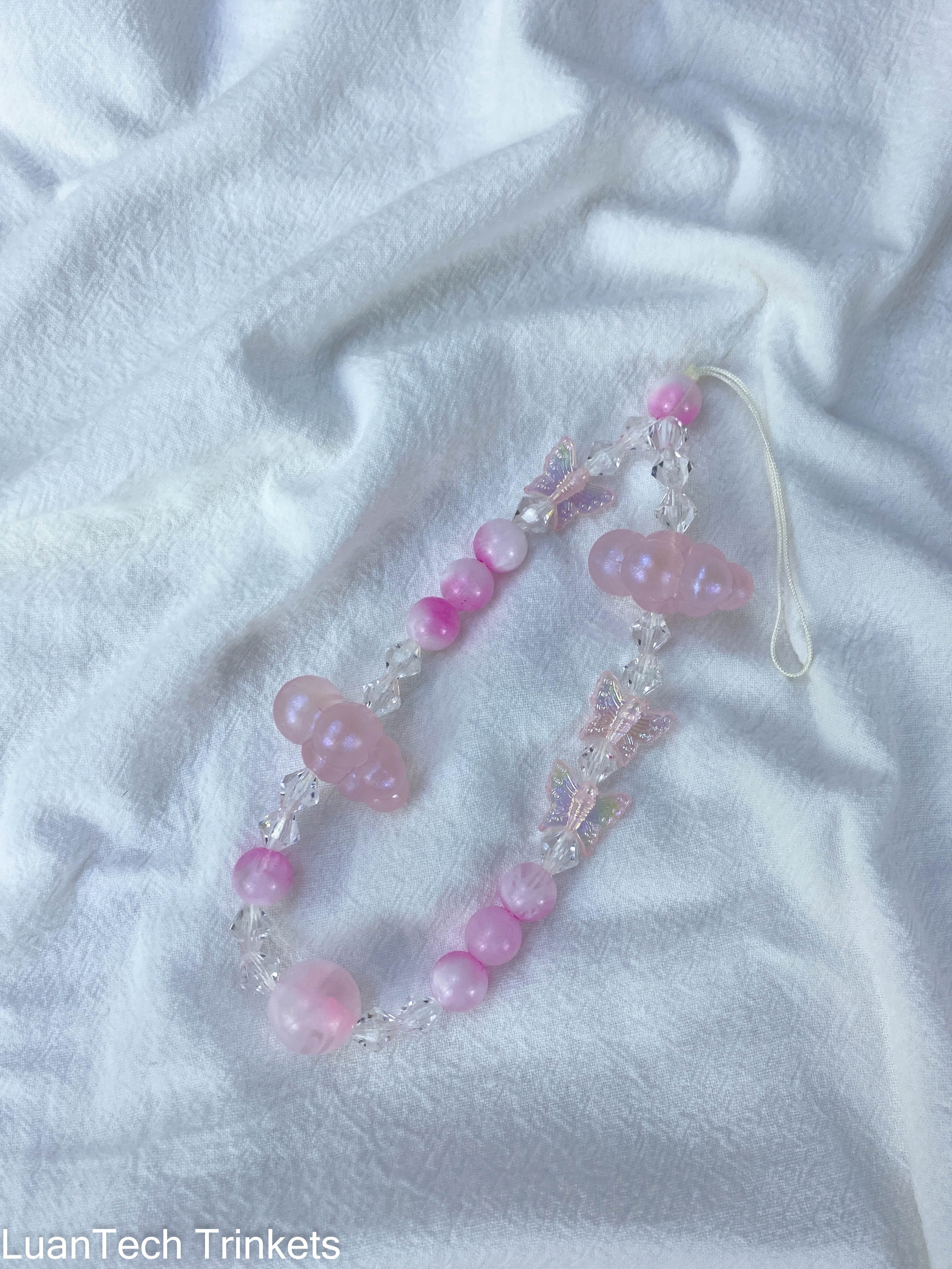 Fashion Flowers Butterfly Beads Bracelets For Girls Colorful Crystal Butterflies Chain Phone Rope CCD Camera Strap