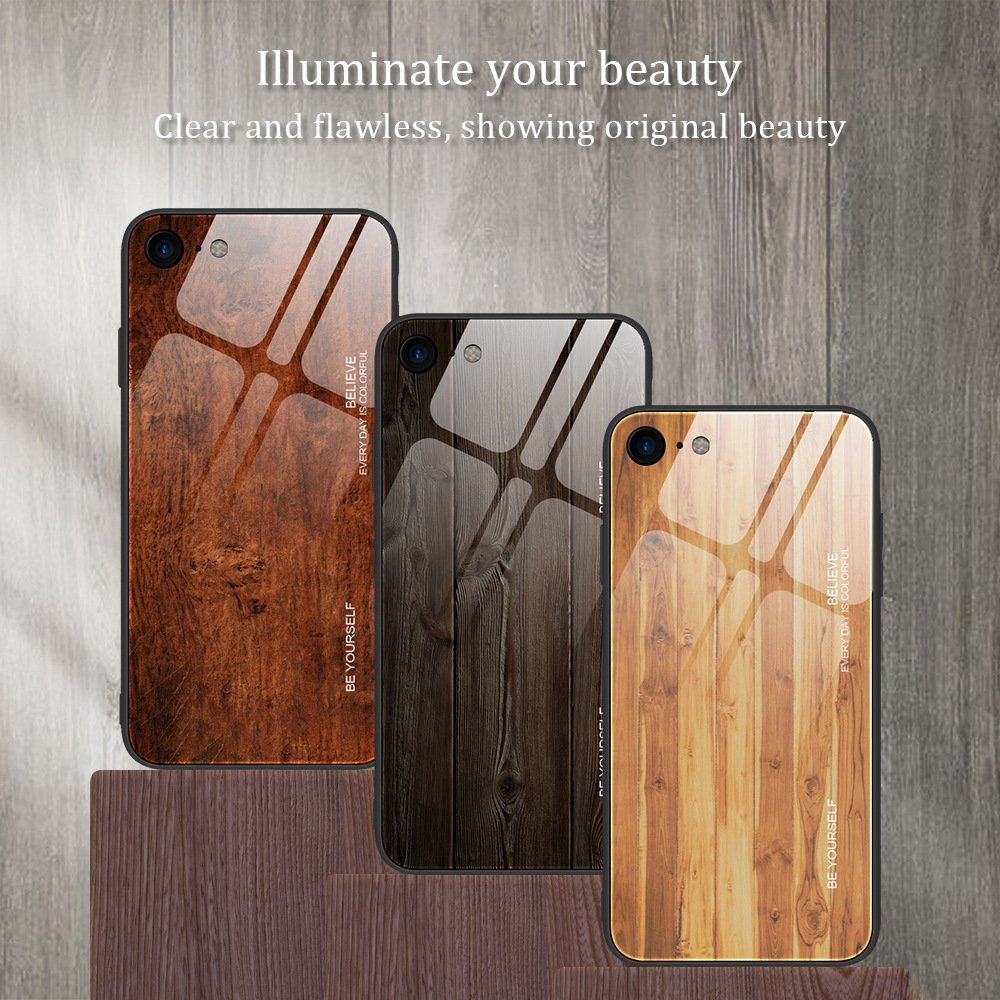 Luxury Wood Grain Shockproof Cell Phone Tempered Glass Back Cover Wooden Design Phone Case For iPhone 14 13 Pro