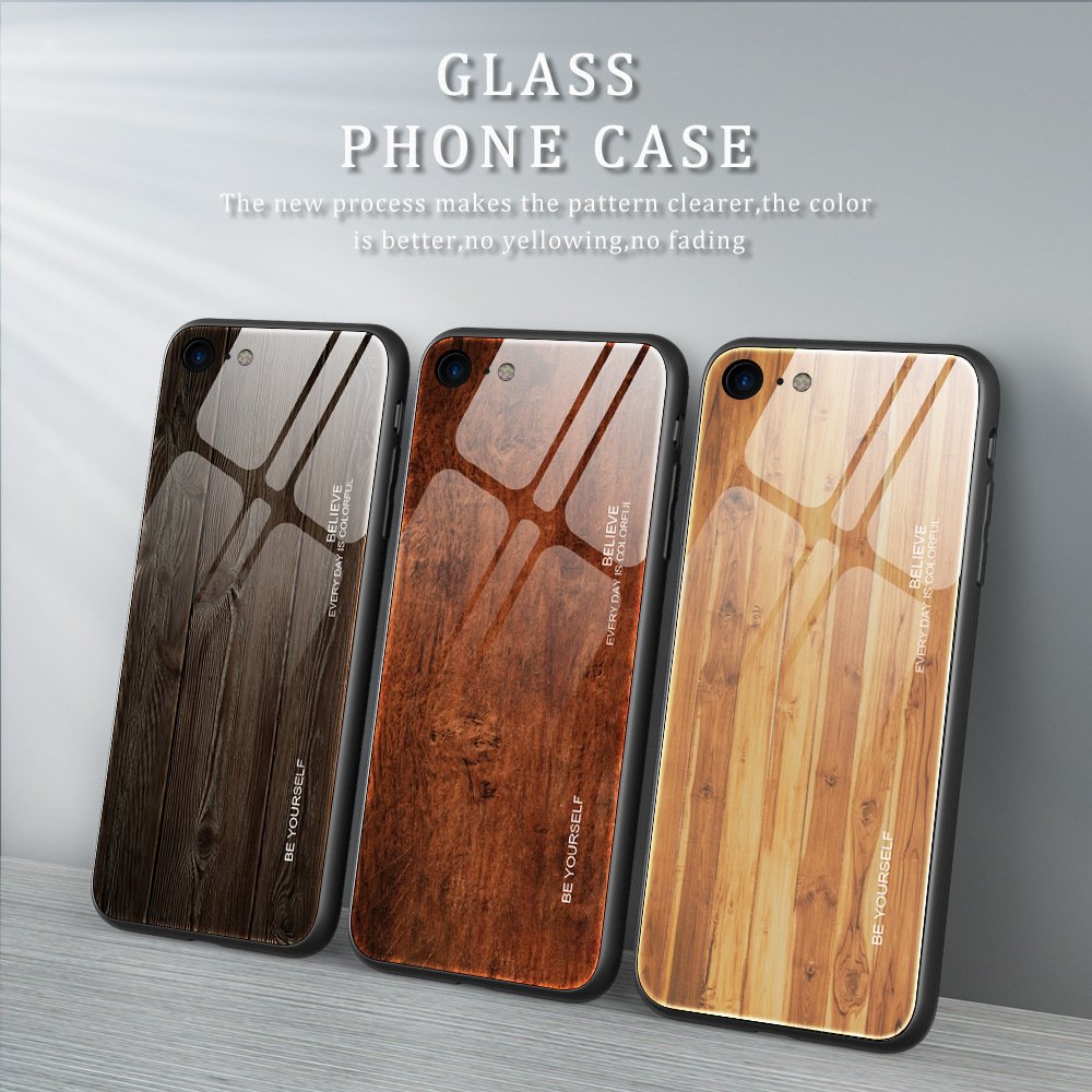 Luxury Wood Grain Shockproof Cell Phone Tempered Glass Back Cover Wooden Design Phone Case For iPhone 14 13 Pro