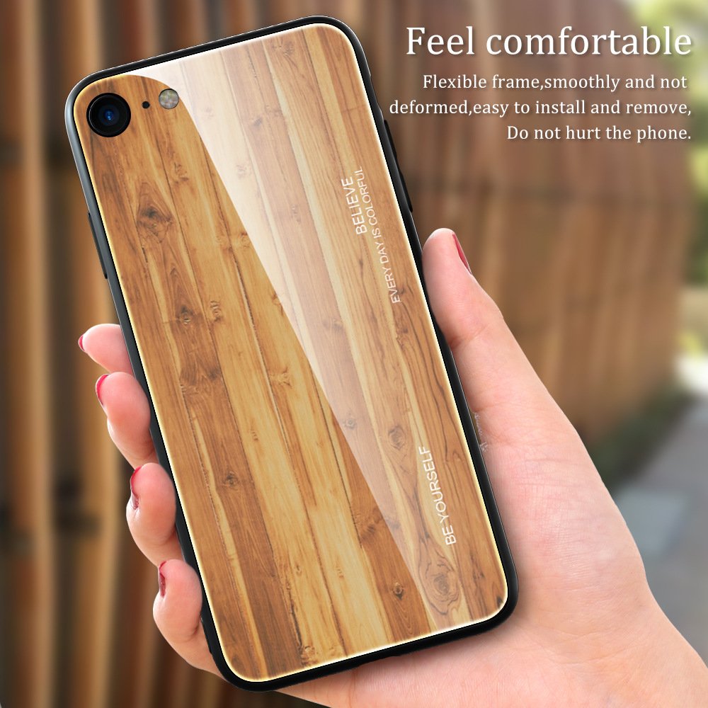 Luxury Wood Grain Shockproof Cell Phone Tempered Glass Back Cover Wooden Design Phone Case For iPhone 14 13 Pro