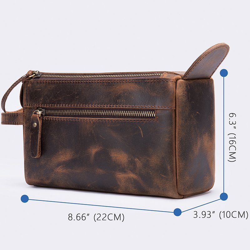 Retro crazy horse genuine leather toiletry bag cosmetic wash bag for men dopp kit shaving bags