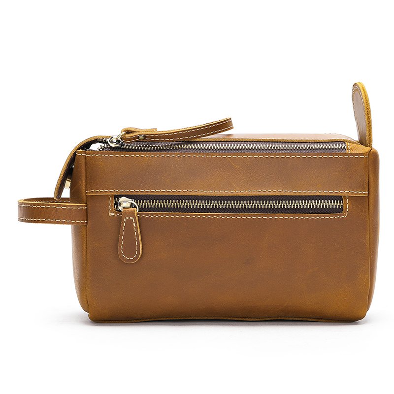 Retro crazy horse genuine leather toiletry bag cosmetic wash bag for men dopp kit shaving bags