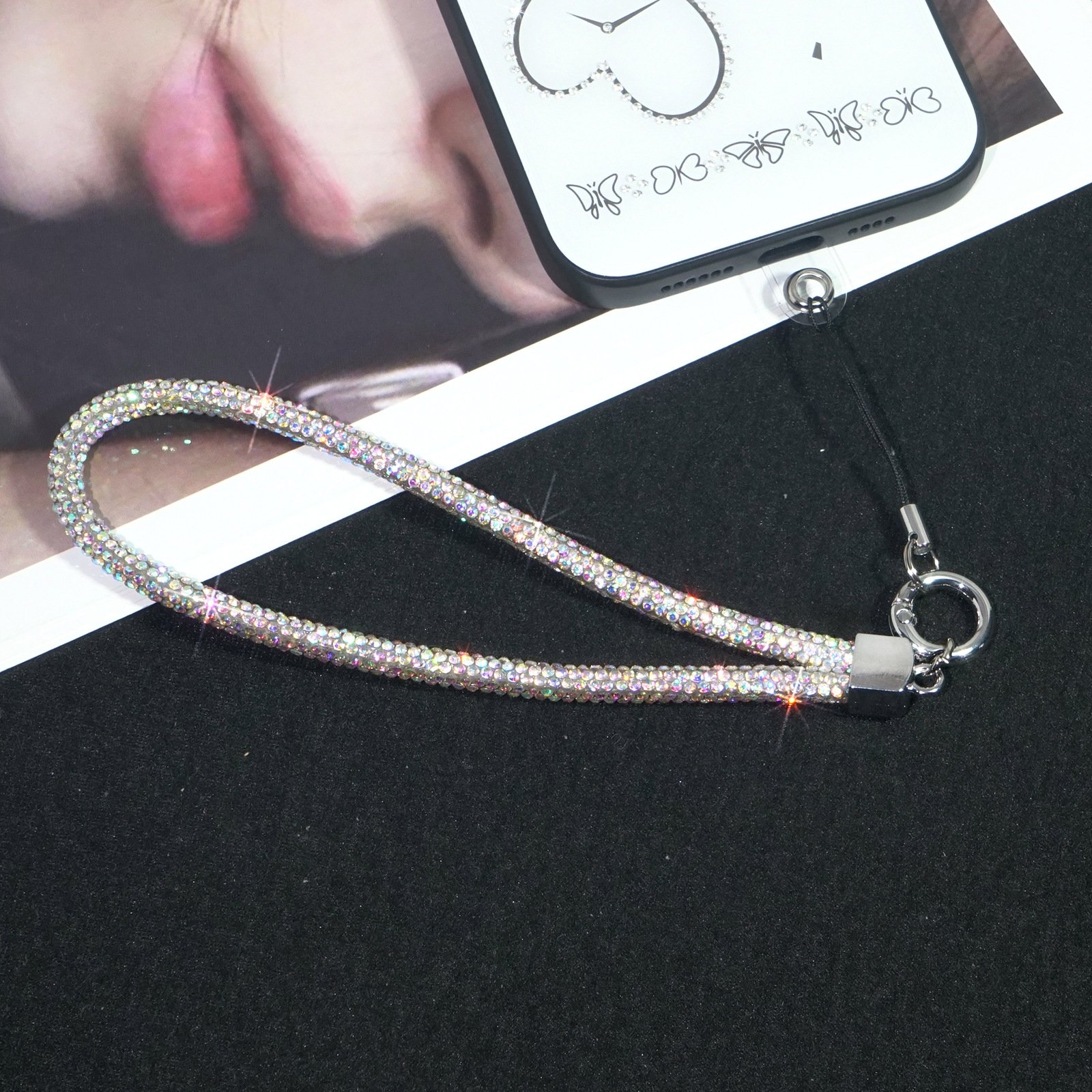 Short Wrist Glitter Rhinestone Phone Lanyard Hanging Cord Luxury Mobile Phone Chain Handheld Bling Strap Charm Pendant Bracelet