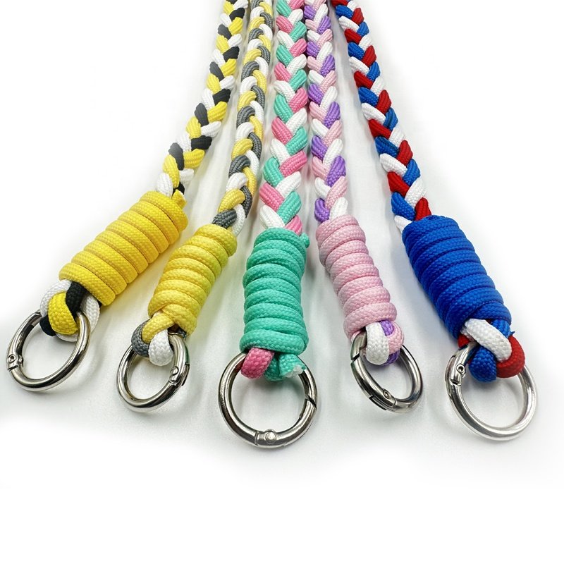 Hot selling woven colored mobile phone lanyard with three strands phone strap and custom woven polyester keychain lanyard