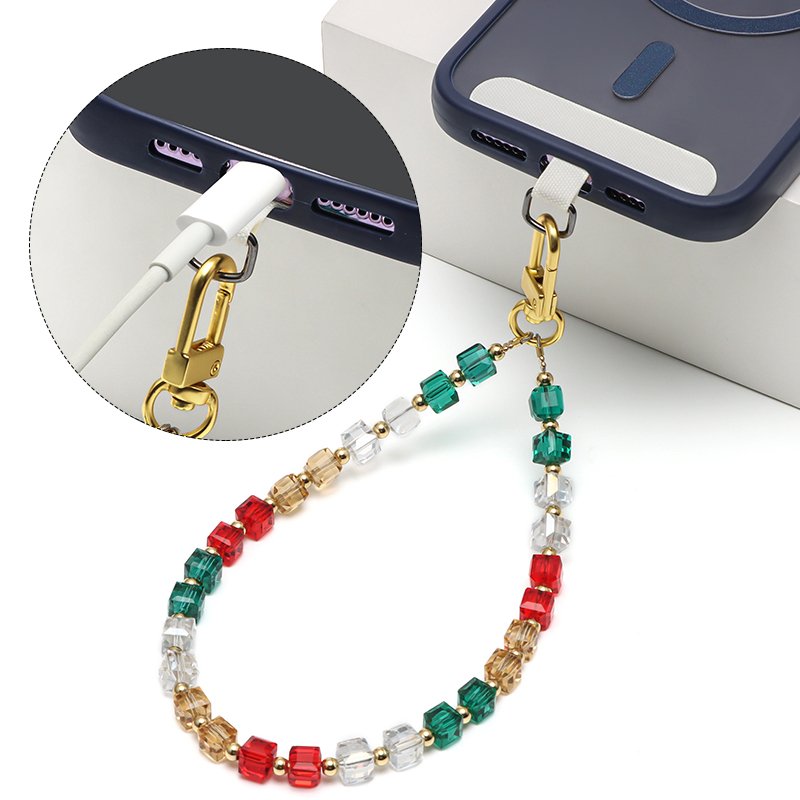 crystal bead wrist chain for mobile phone
