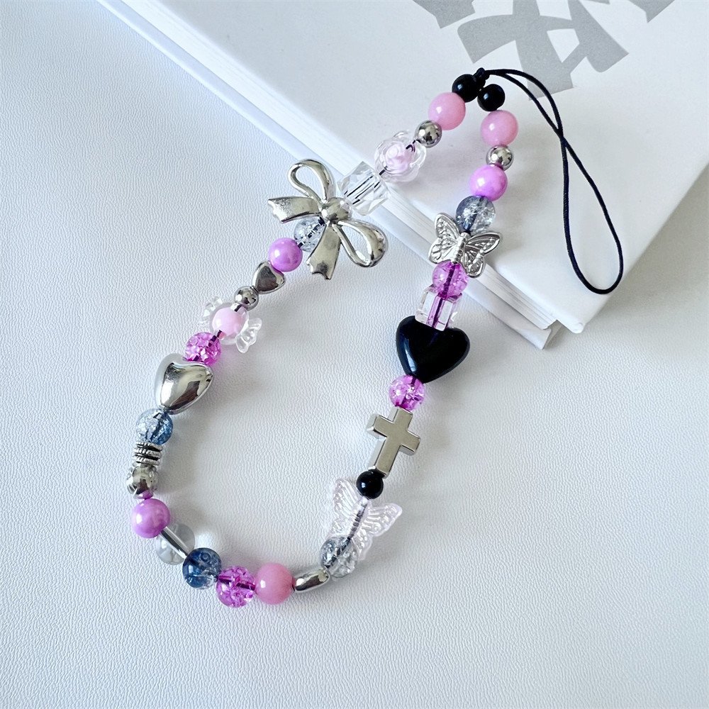 Handmade Cellphone Lanyard Mobile Phone Strap Charm Chain Bear Chain Cute Butterfly Wholesale Beads For Phone Charms