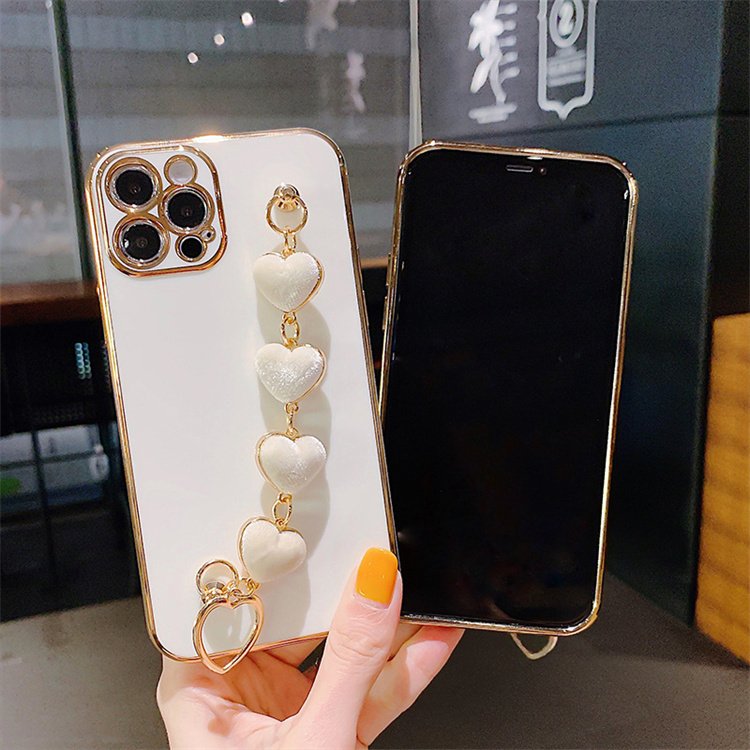 New Arrival Women Phone Cases Luxury Electroplating Phone Case with Love Heart Strap Chain For iPhone 14 13 Pro Max