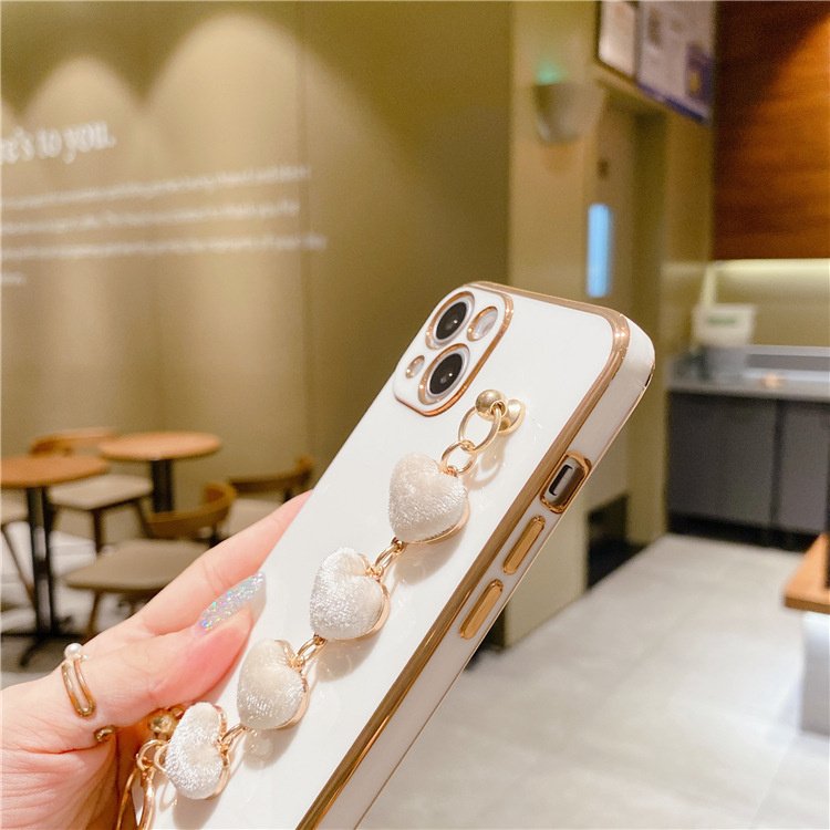 New Arrival Women Phone Cases Luxury Electroplating Phone Case with Love Heart Strap Chain For iPhone 14 13 Pro Max