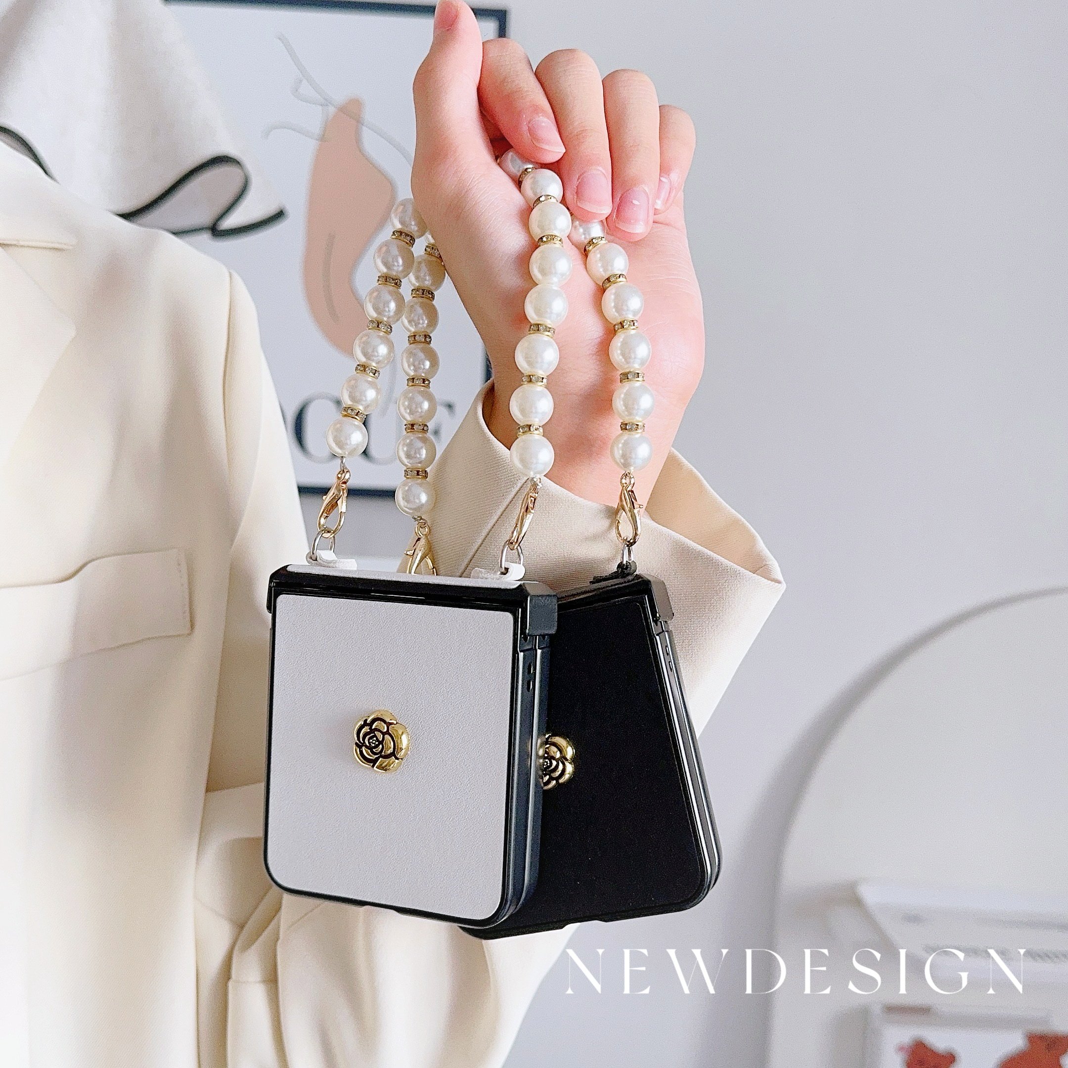 Imitation Pearl Bracelet Mobile Phone Cases for Samsung Galaxy ZFLIP 6 5 4 3 Vivo XFLIP