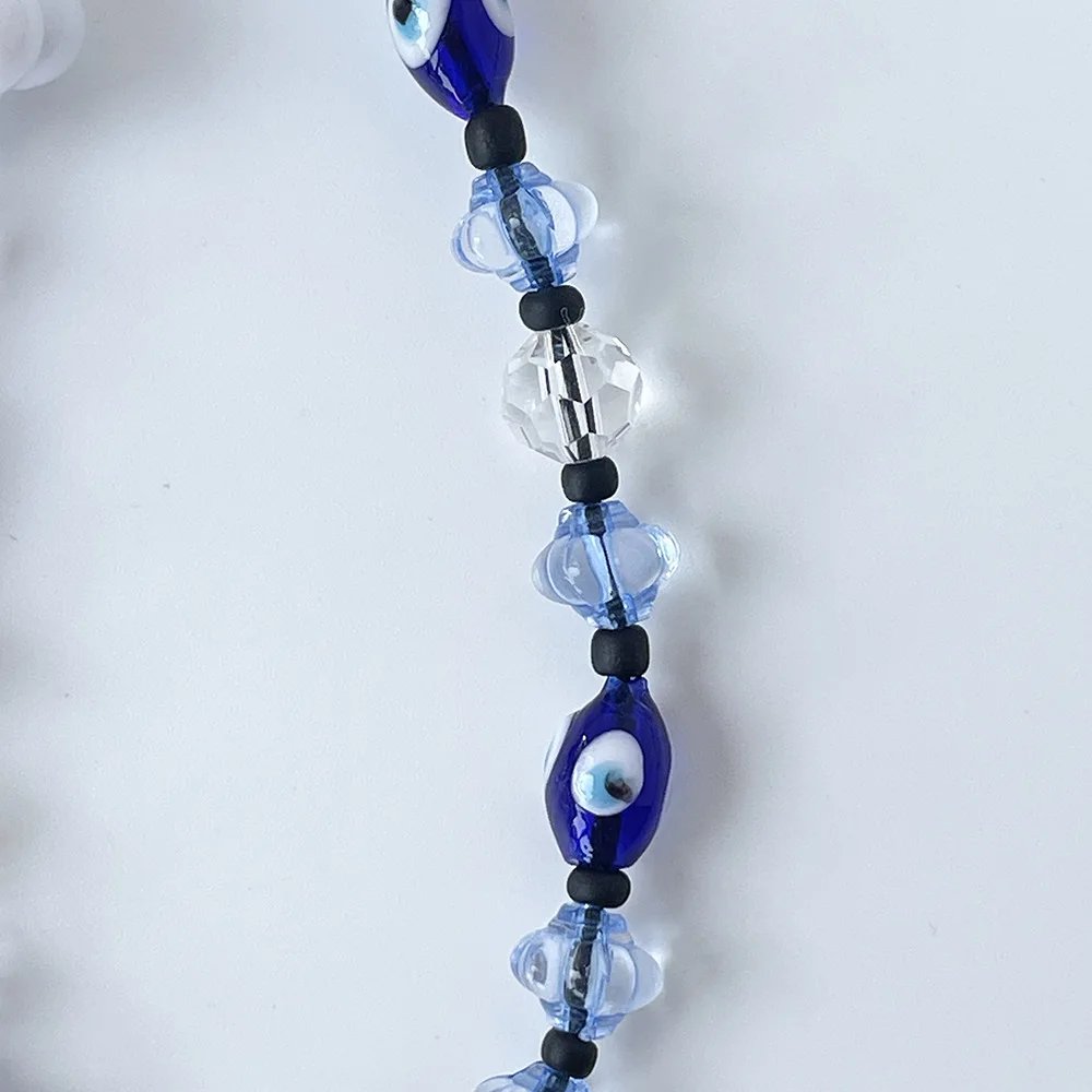 Blue Lucky Eye Phone Chains White Cloud Turkey Evil Eyes Acrylic Crystal Beaded Mobile Phone Charm Strap Accessories for Women