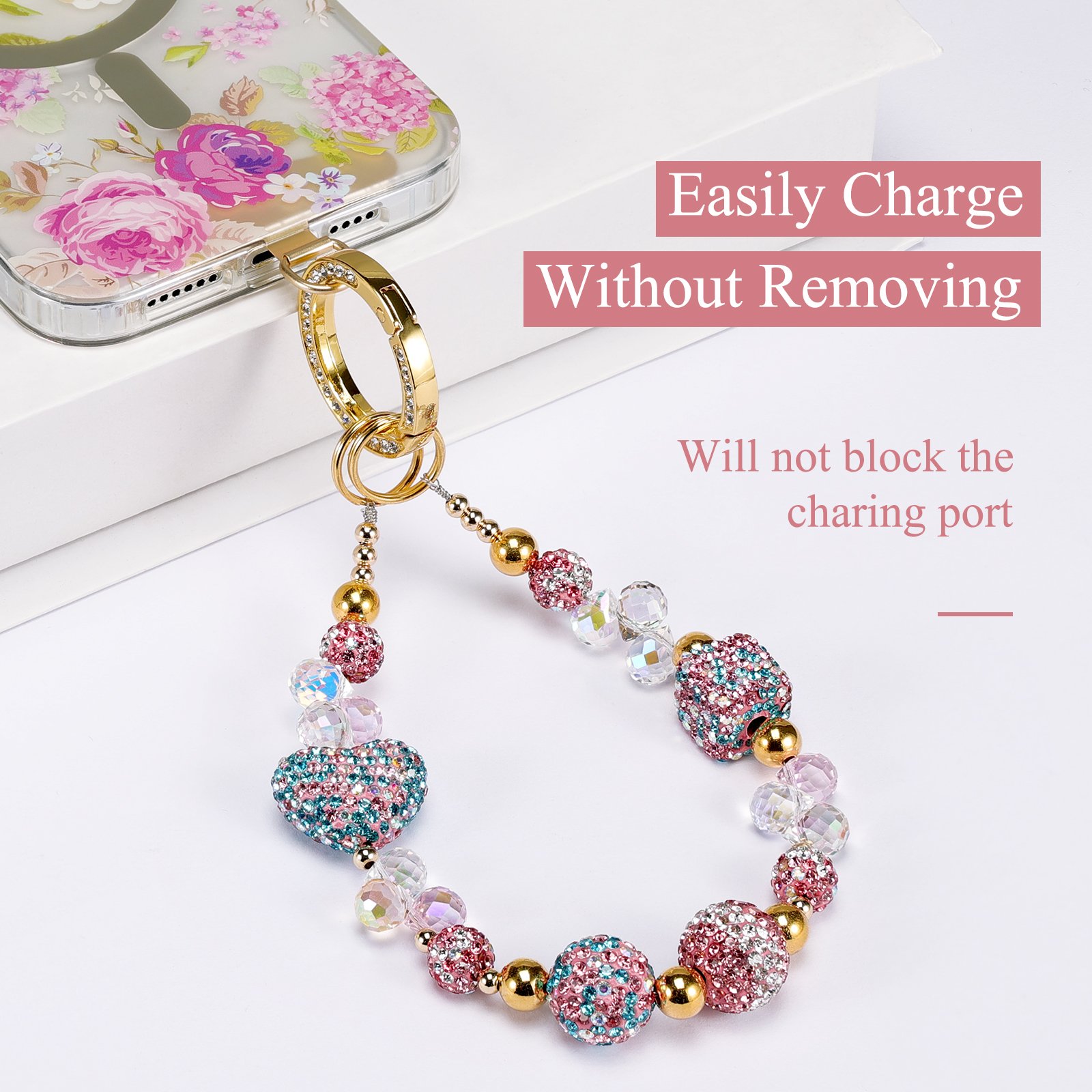 Detachable Bling Mobile Phone Lanyard Glitter Cell Phone Lanyard High Shine Charm Wrist Straps Bead With Keychain and Patch