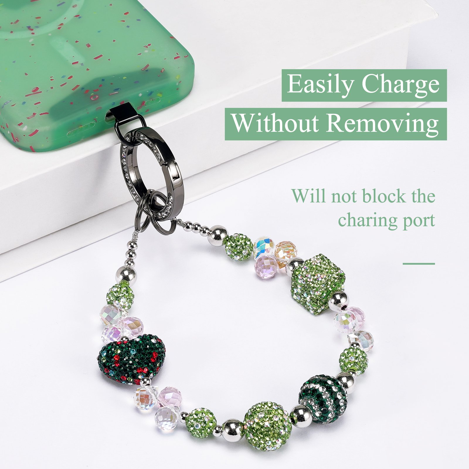 Detachable Bling Mobile Phone Lanyard Glitter Cell Phone Lanyard High Shine Charm Wrist Straps Bead With Keychain and Patch