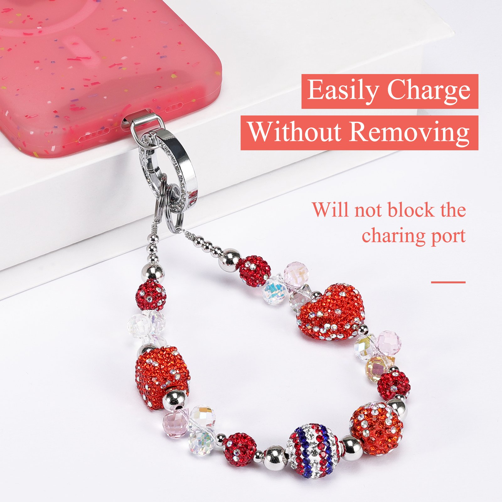 Detachable Bling Mobile Phone Lanyard Glitter Cell Phone Lanyard High Shine Charm Wrist Straps Bead With Keychain and Patch