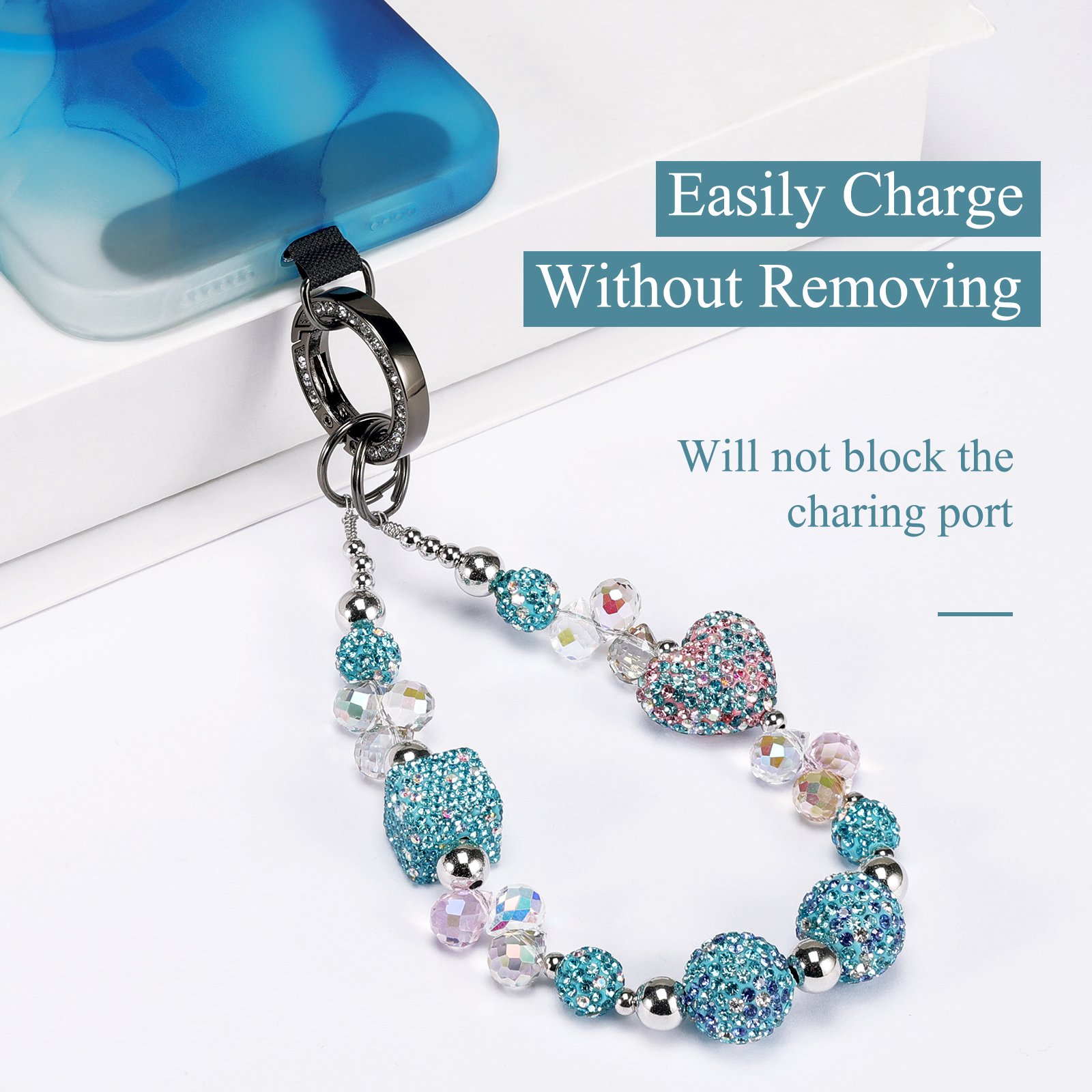 Detachable Bling Mobile Phone Lanyard Glitter Cell Phone Lanyard High Shine Charm Wrist Straps Bead With Keychain and Patch