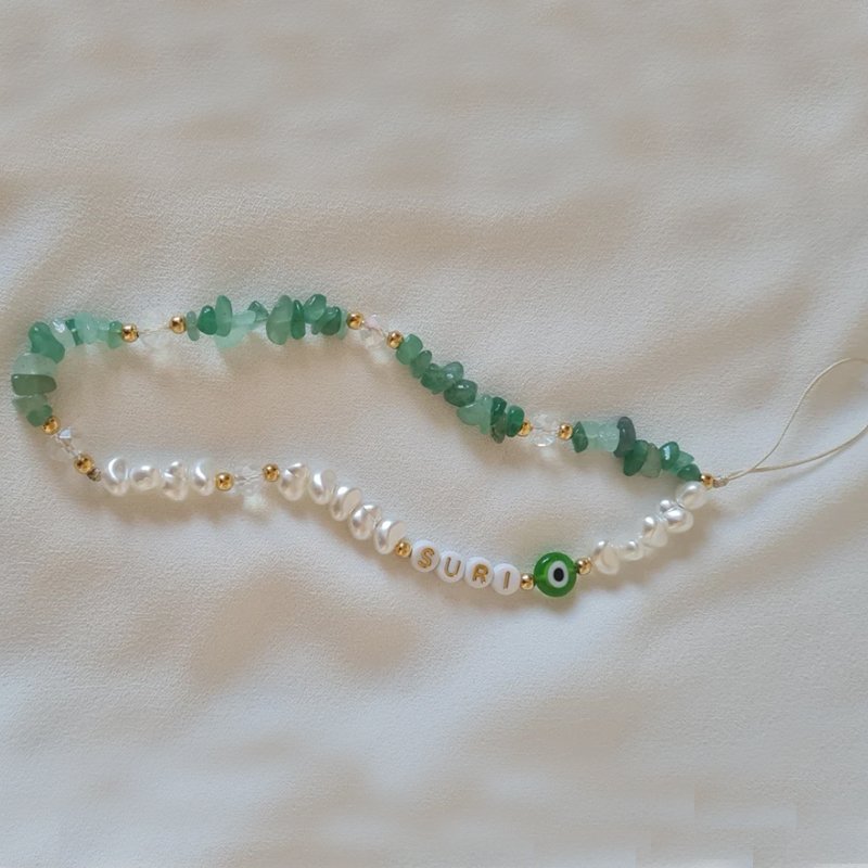 Fashion Diy Aventurine Chips Cell Phone Chain Custom Logo Cute Pearl Beaded Mobile Phone Charm Straps