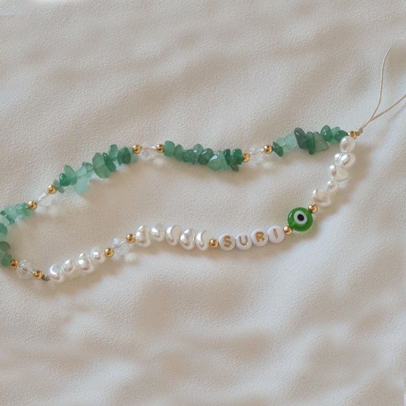 Fashion Diy Aventurine Chips Cell Phone Chain Custom Logo Cute Pearl Beaded Mobile Phone Charm Straps