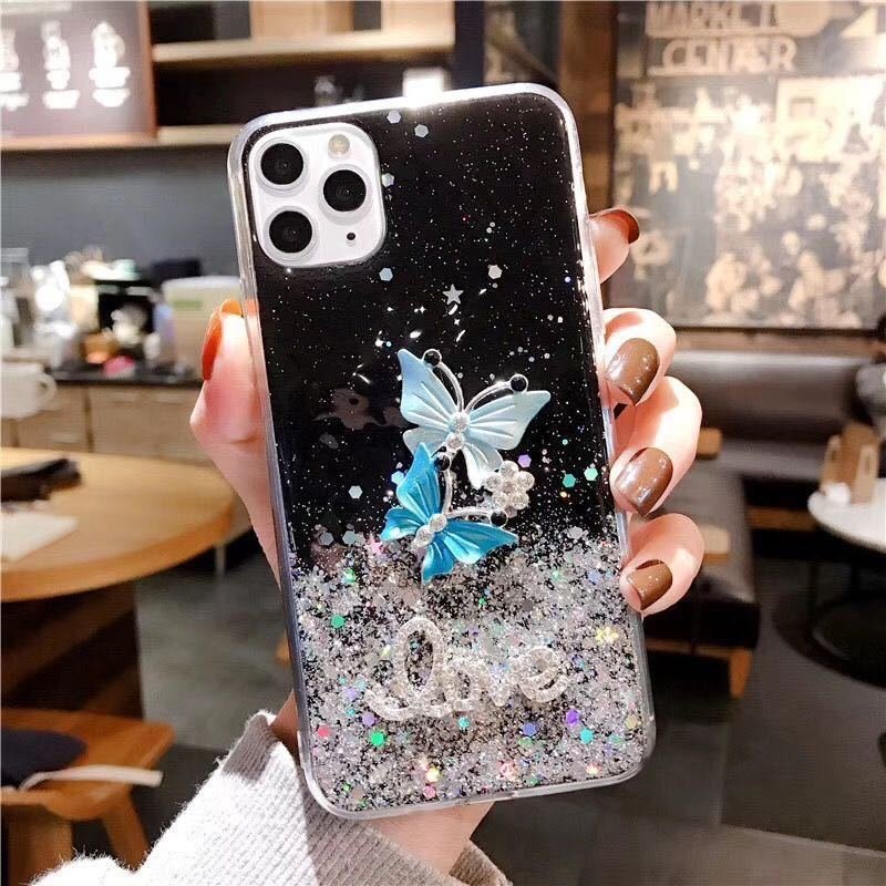 Three-dimensional rhinoceros ins butterfly glitter pink Full Sky Star phone case suitable for iphone 15 14/13/12/11 pro max