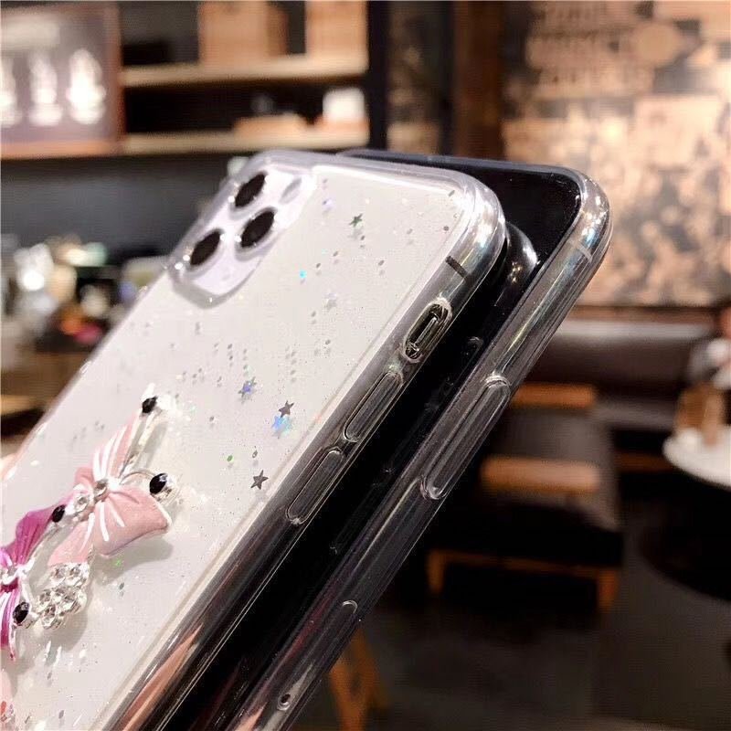 Three-dimensional rhinoceros ins butterfly glitter pink Full Sky Star phone case suitable for iphone 15 14/13/12/11 pro max