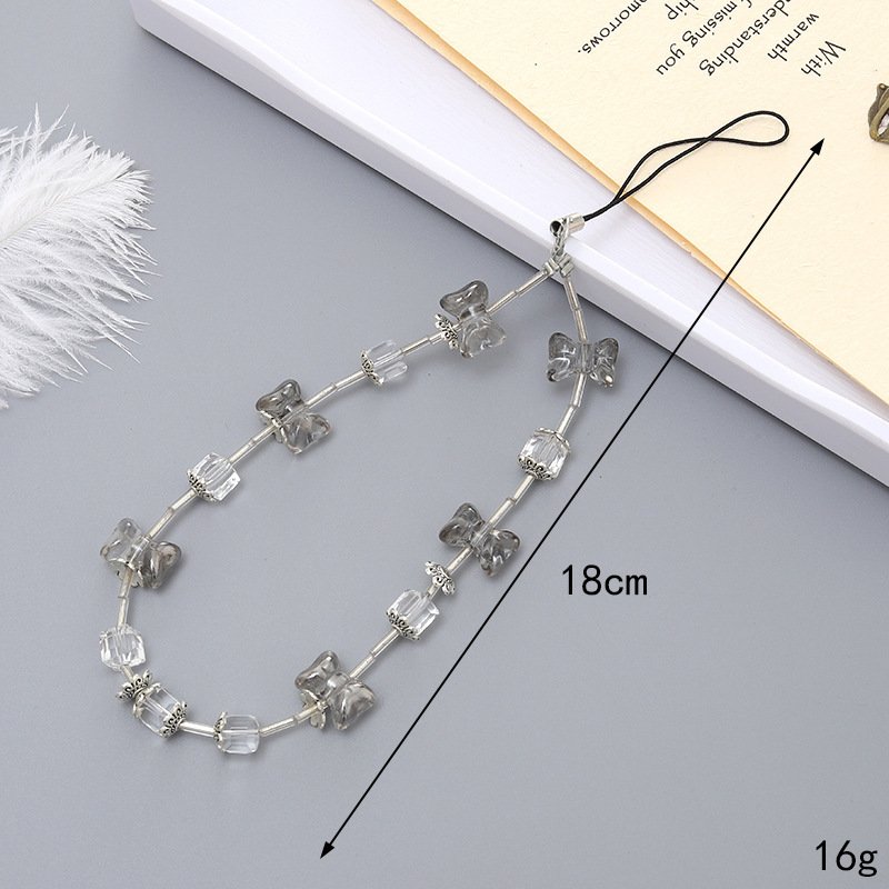 Phone charm lanyard with crystal butterfly pendant, anti-loss mobile phone chain for women and girls