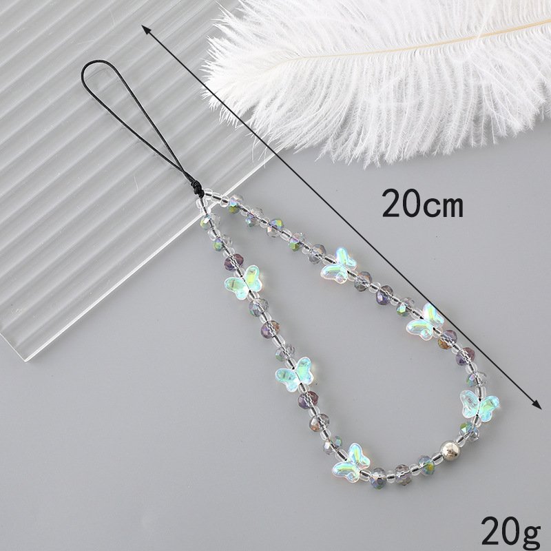 Phone charm lanyard with crystal butterfly pendant, anti-loss mobile phone chain for women and girls