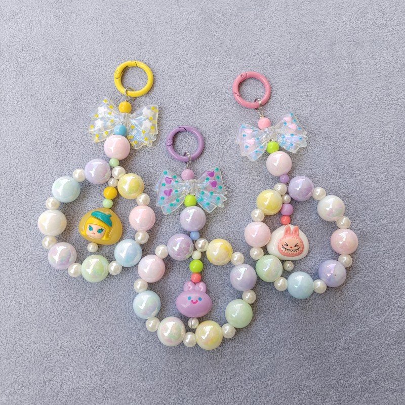 hot selling Cute Beaded Pendant Light Weight Resin Mobile Phone Chain Accessories Keyring Beaded Key Chain Mobile Phone Straps